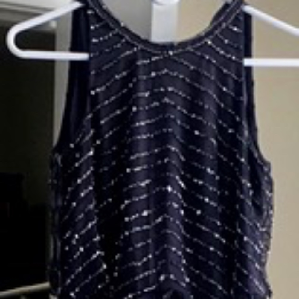 Adrianna Papell - Art Deco Beaded Blouson Dress with Halter Neckline- Gray, Size